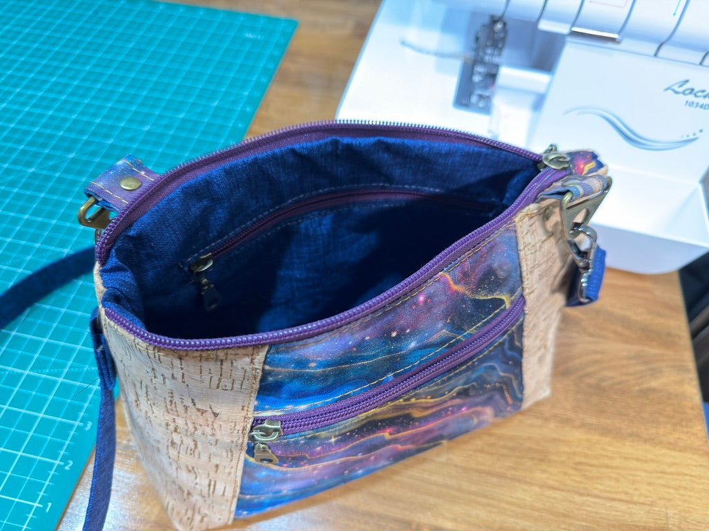 Handmade Galaxy Print Crossbody Bag – Adjustable Strap | 10"W × 7.5"H