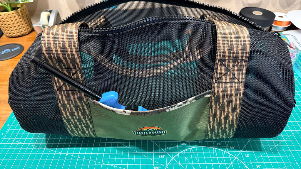 TrailBound Heavy Duty Mesh Utility Duffel | Black & Camo Edition