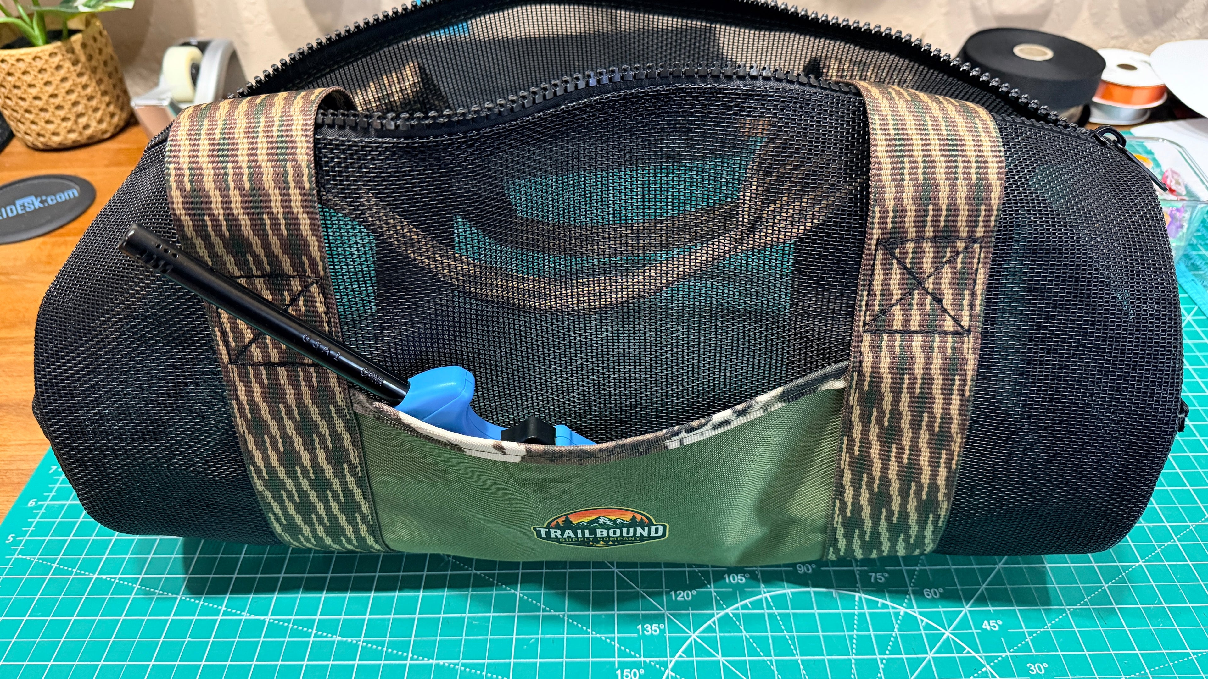 TrailBound Heavy Duty Mesh Utility Duffel | Black & Camo Edition