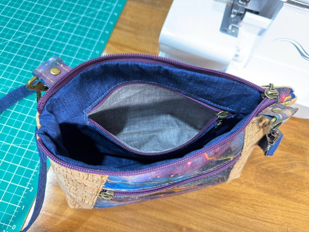 Handmade Galaxy Print Crossbody Bag – Adjustable Strap | 10"W × 7.5"H