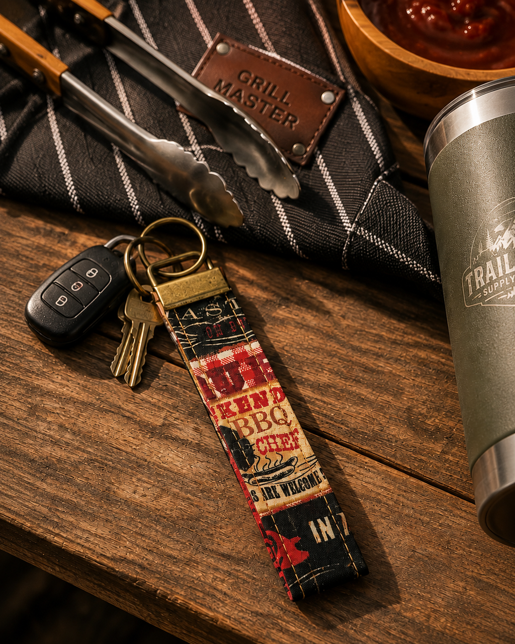 Handmade BBQ Print Keychain – Wristlet Keychain | Fabric Key Fob