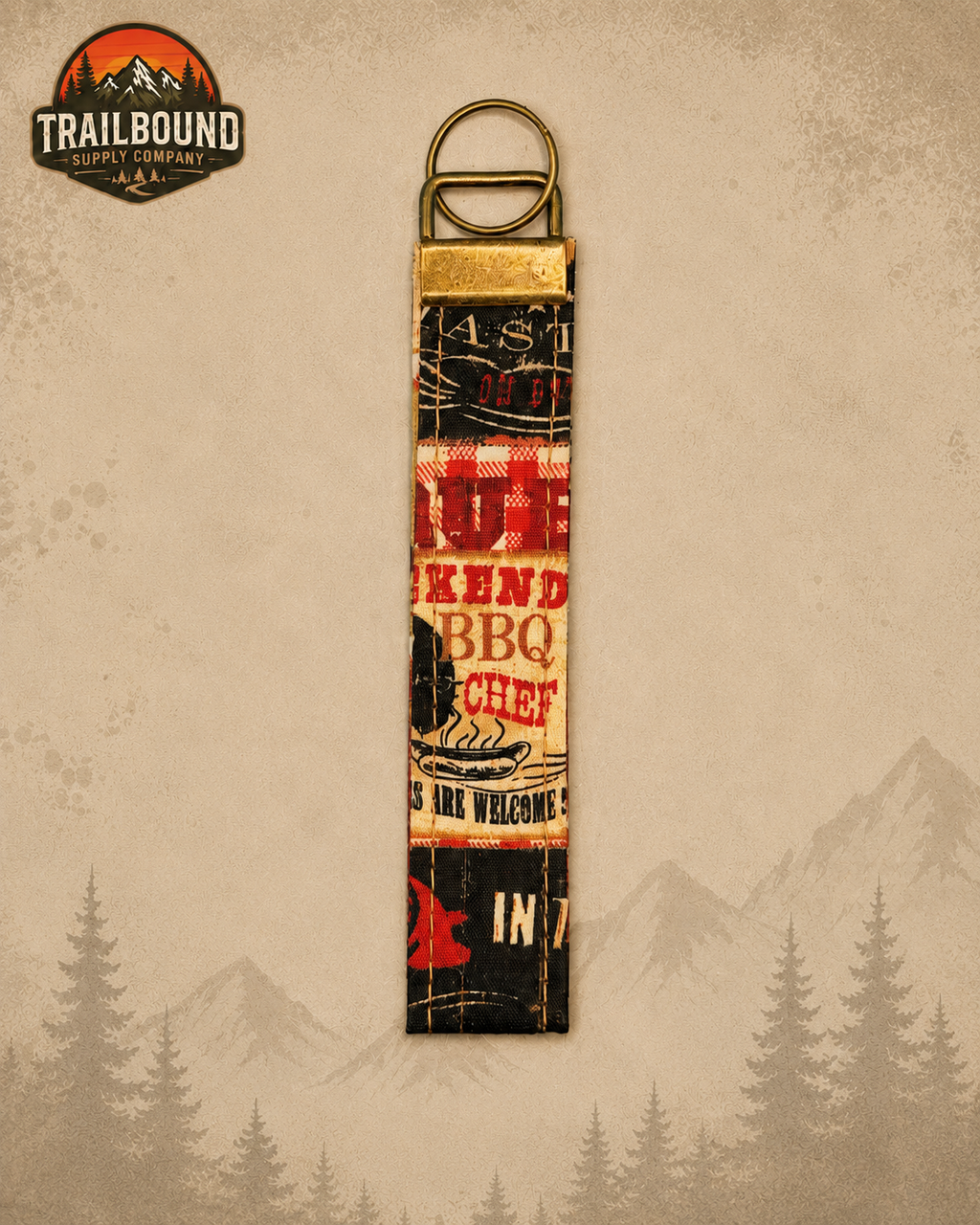 Handmade BBQ Print Keychain – Wristlet Keychain | Fabric Key Fob