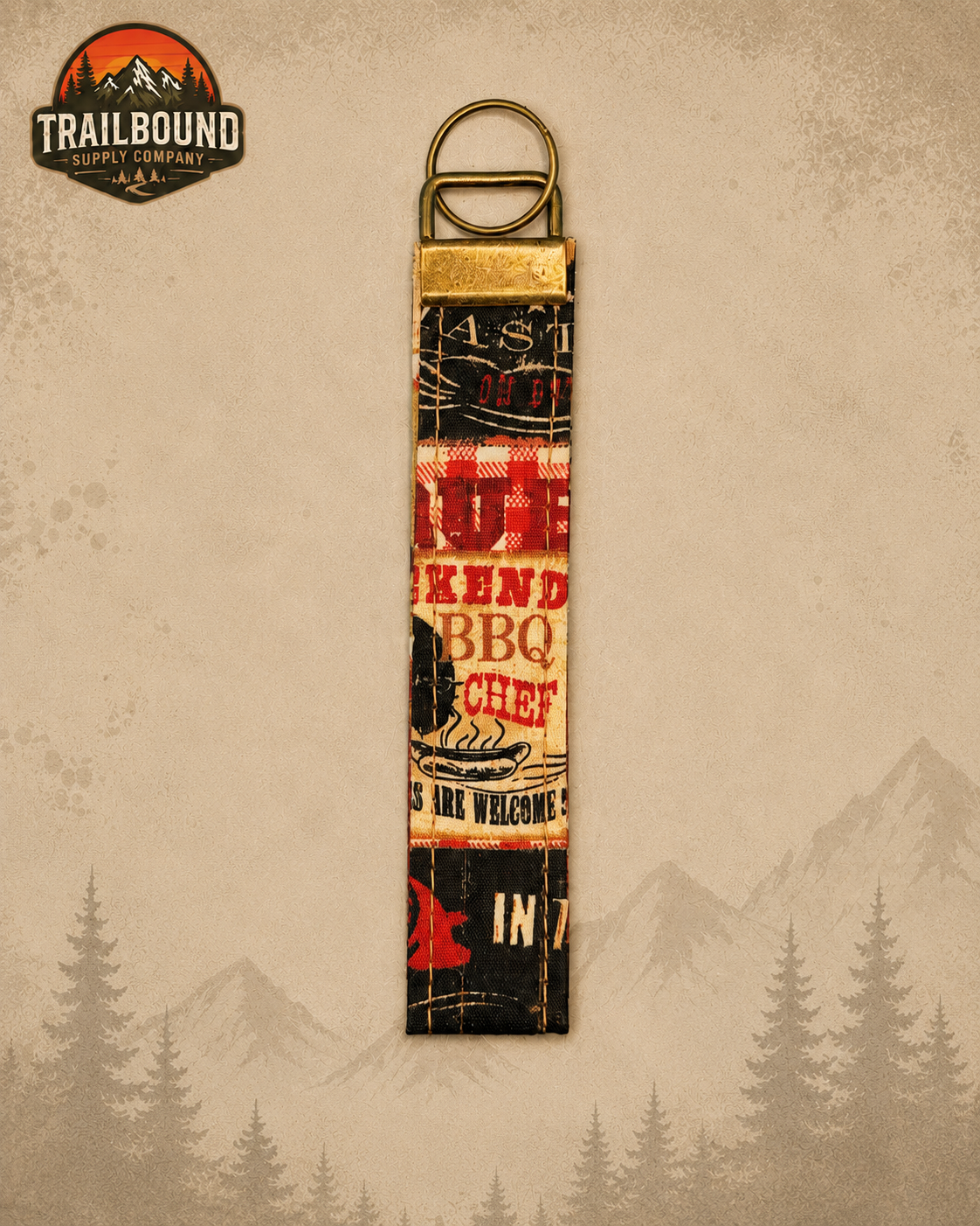 Handmade BBQ Print Keychain – Wristlet Keychain | Fabric Key Fob