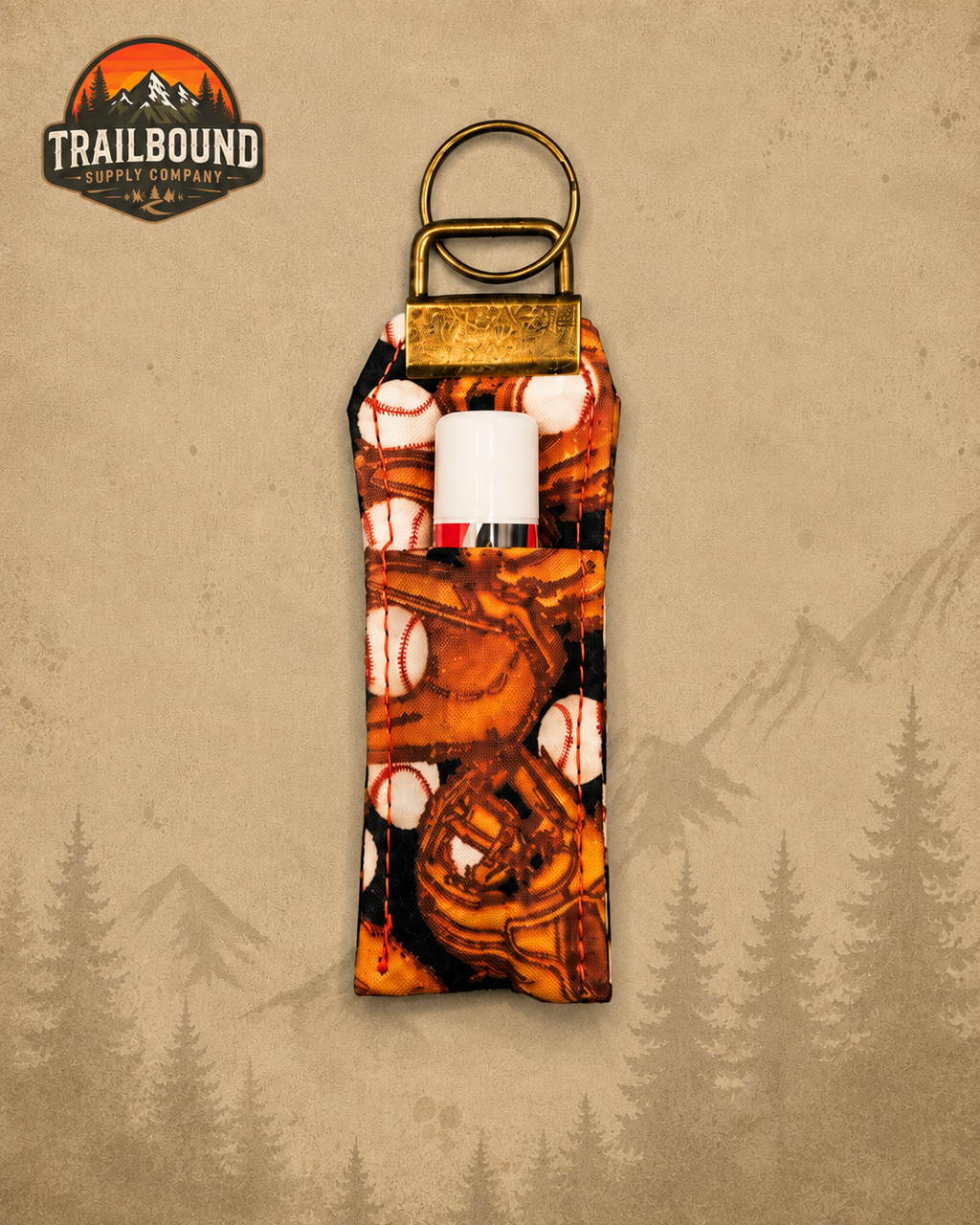 Handmade Baseball Print Lip Balm Keychain – Wristlet Key Fob | Lip Balm Holder
