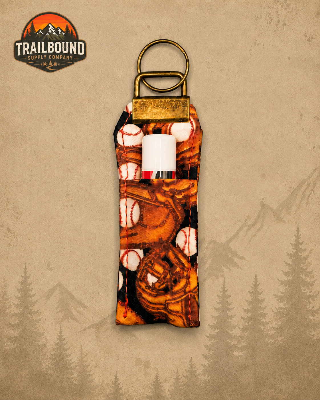 Handmade Baseball Print Lip Balm Keychain – Wristlet Key Fob | Lip Balm Holder