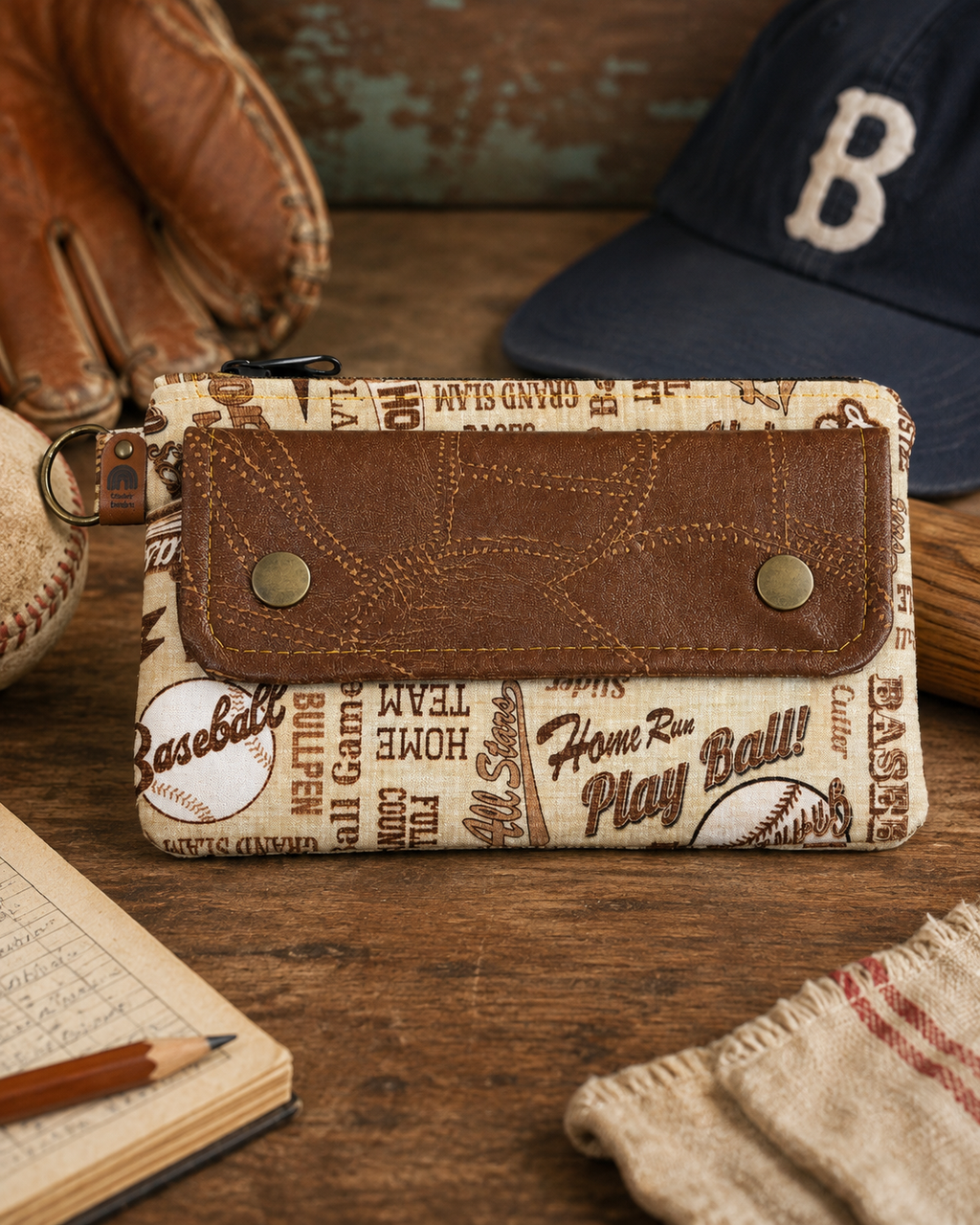Handmade Baseball Print Wristlet – Phone & Card Wristlet Purse | Removable Strap