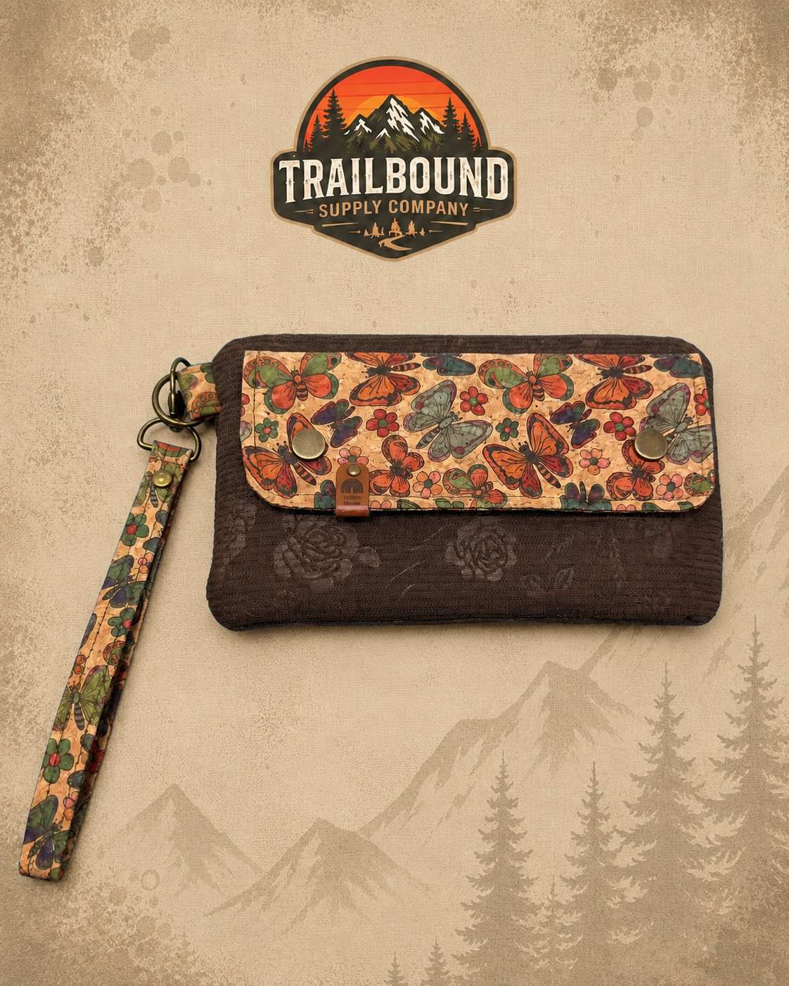 Handmade Butterfly Cork Wrist Wallet – Zippered Running Wallet | Phone & Card Holder
