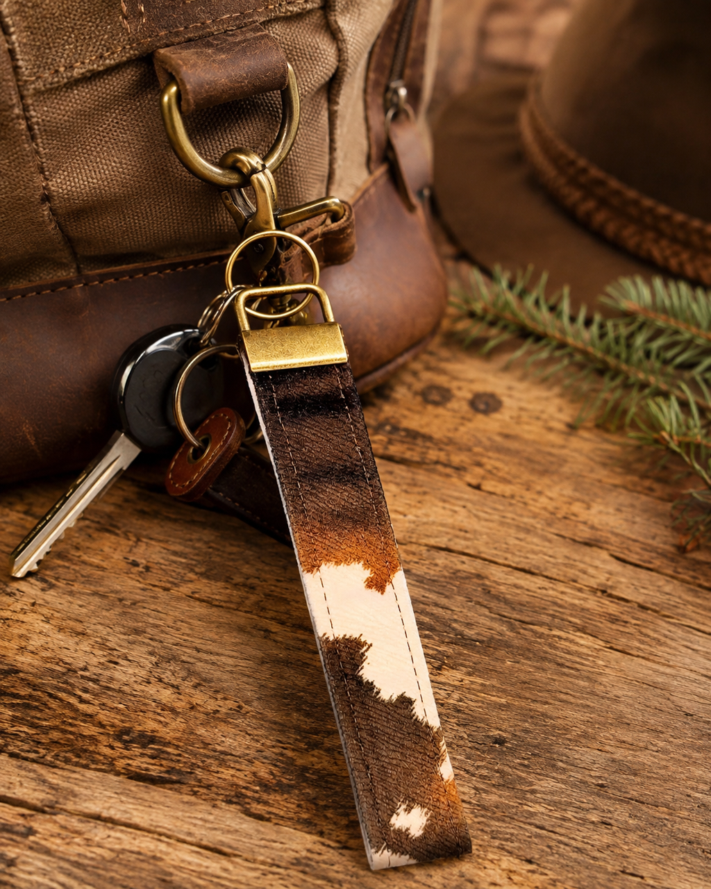 Handmade Cow Print Keychain – Wristlet Keychain | Fabric Key Fob