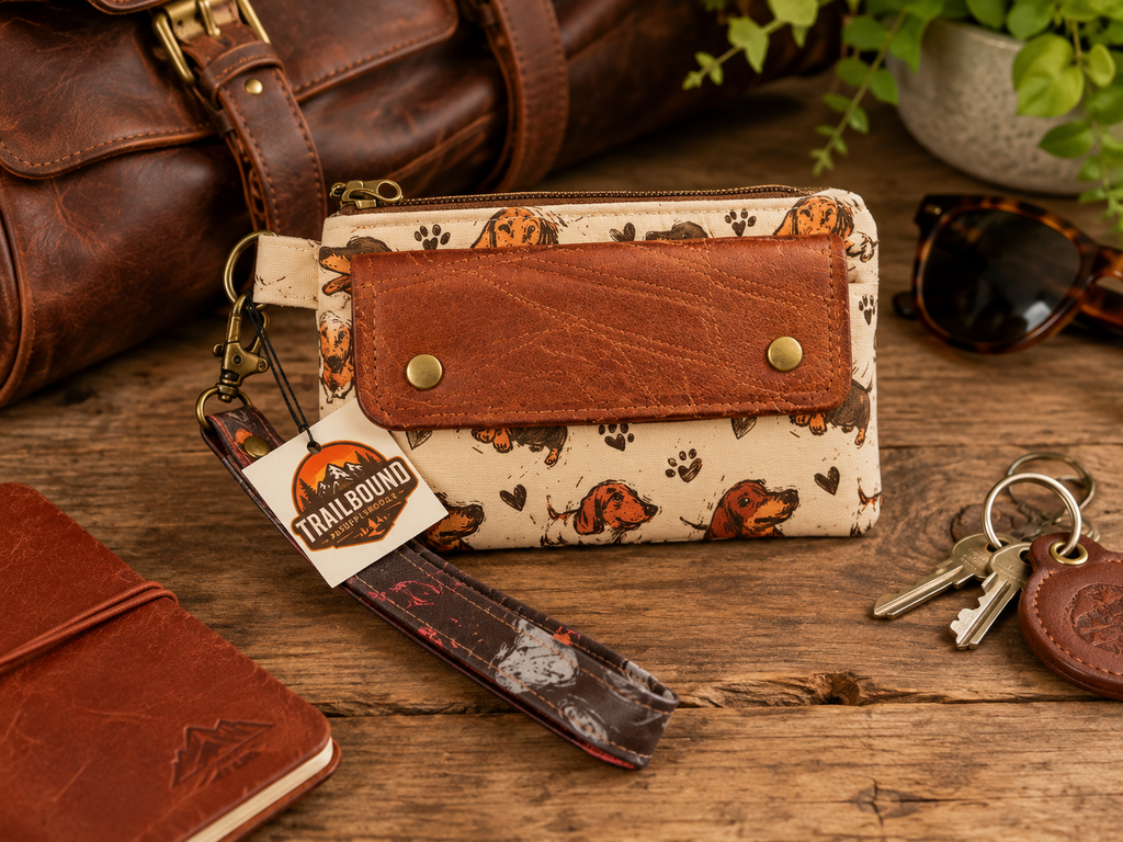 Handmade Dachshund Wrist Wallet – Zippered Running Wallet | Phone & Card Holder