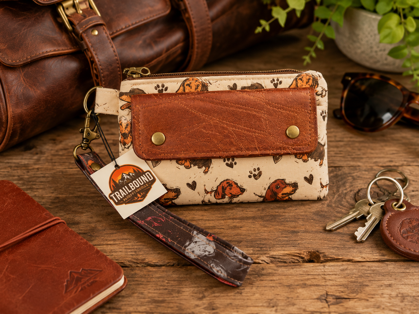Handmade Dachshund Wrist Wallet – Zippered Running Wallet | Phone & Card Holder