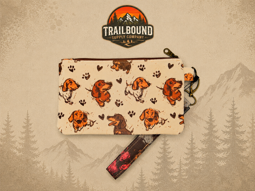 Handmade Dachshund Wrist Wallet – Zippered Running Wallet | Phone & Card Holder