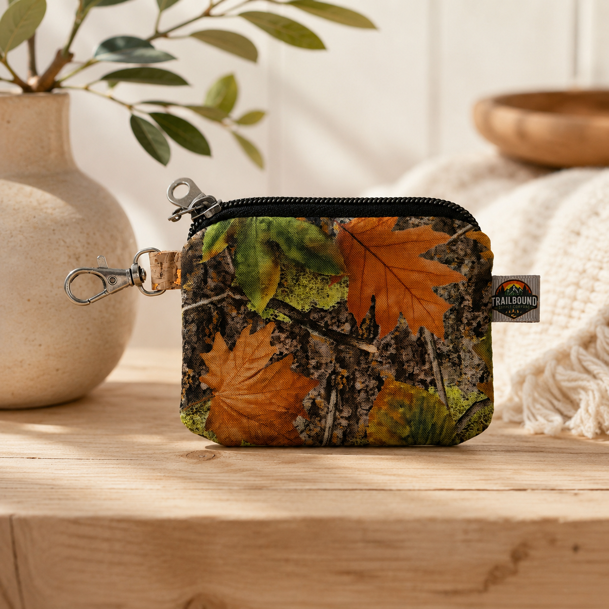 Handmade Camo Fall Leaves Coin Purse – Zippered Mini Wallet | Card & Cash Holder