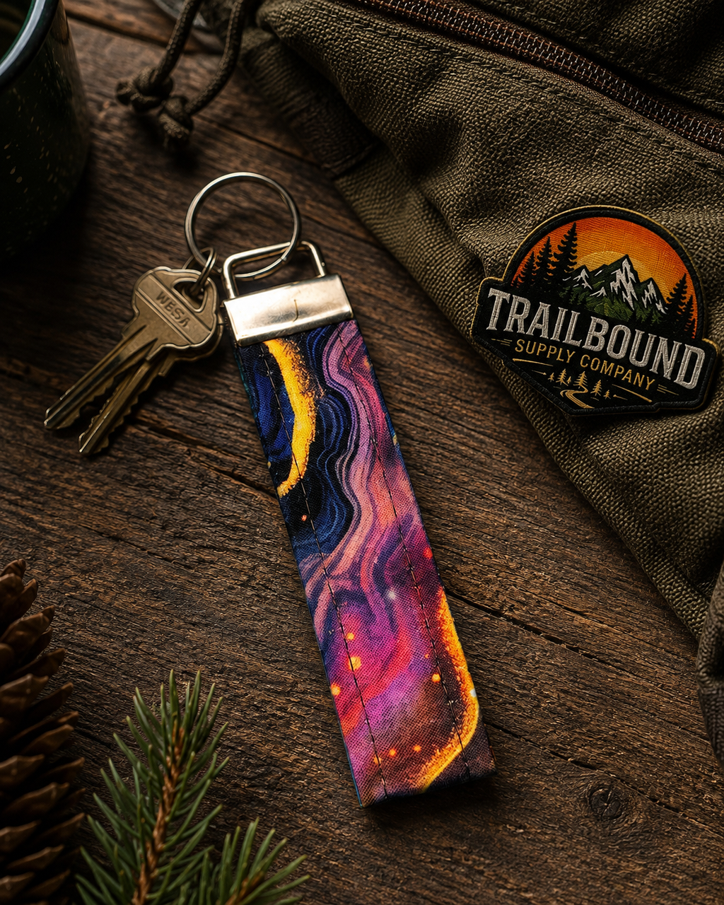 Handmade Galaxy Print Keychain – Wristlet Keychain | Fabric Key Fob