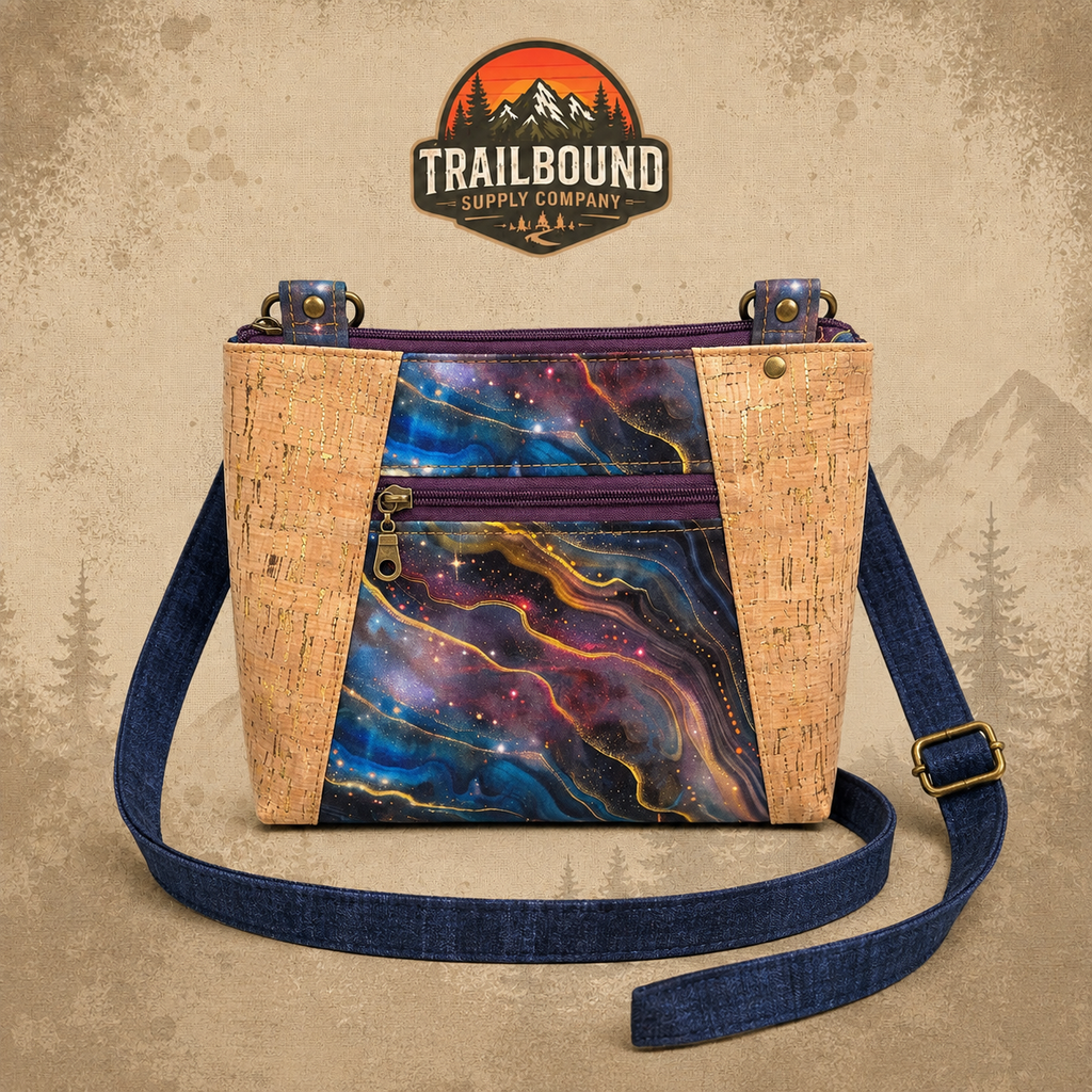 Handmade Galaxy Print Crossbody Bag – Adjustable Strap | 10"W × 7.5"H