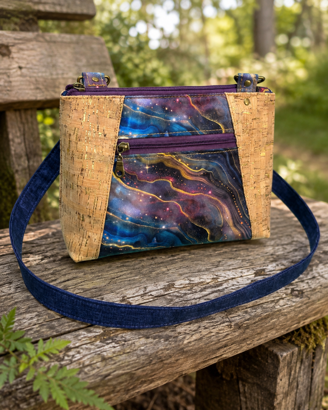 Handmade Galaxy Print Crossbody Bag – Adjustable Strap | 10"W × 7.5"H