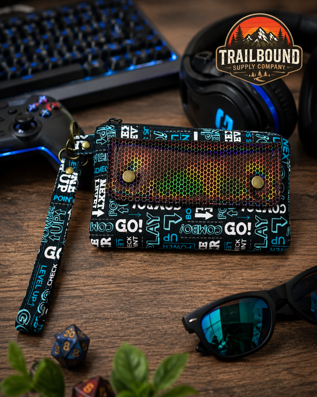 Handmade Gaming Print Wrist Wallet – Zippered Running Wallet | Phone & Card Holder