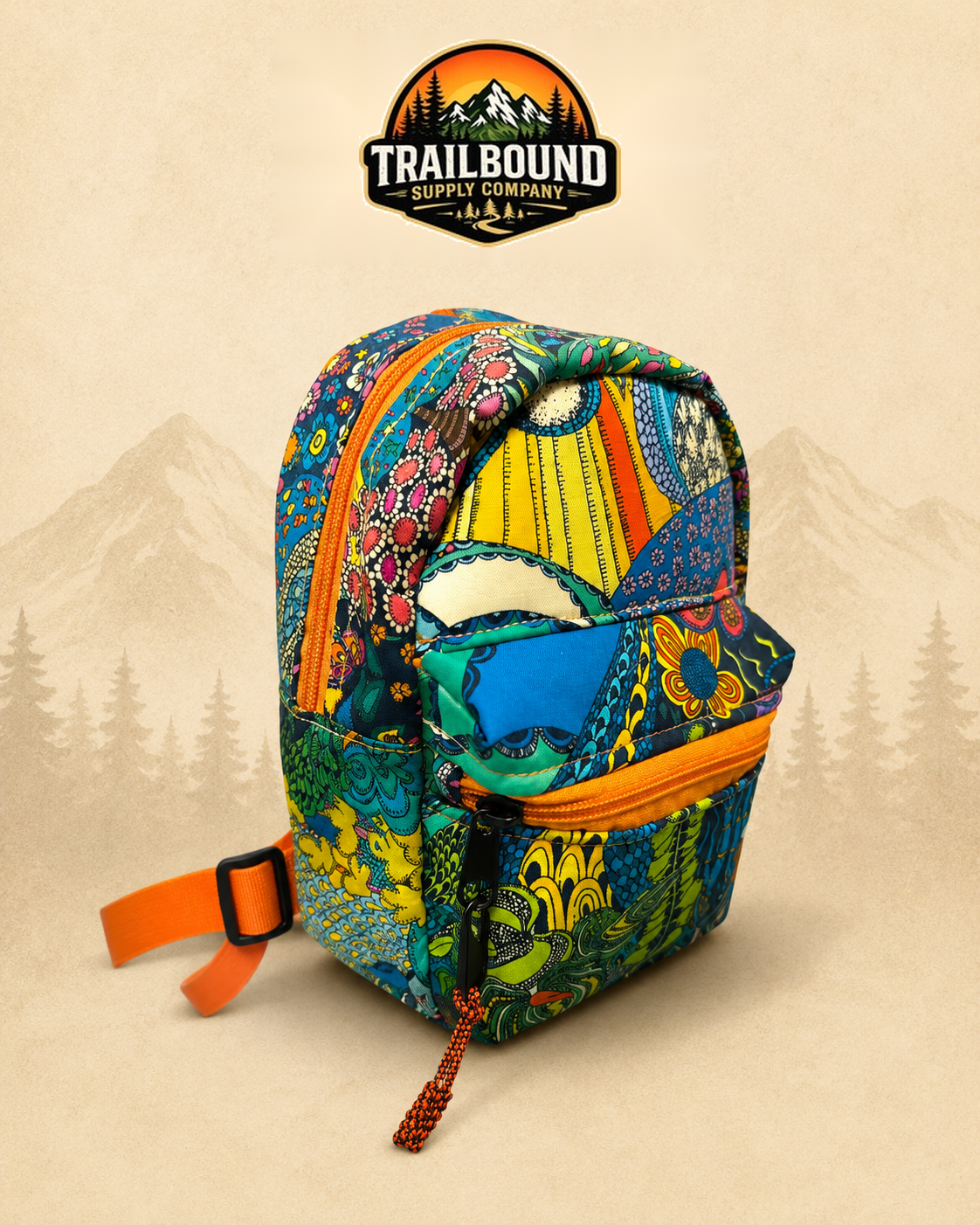 Handmade Mini Backpack – 70s Groovy Print | Compact Everyday Backpack