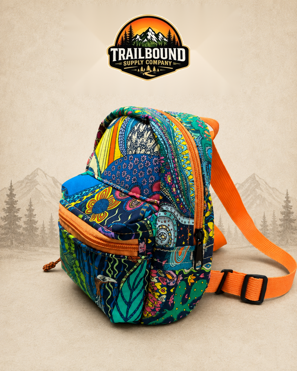 Handmade Mini Backpack – 70s Groovy Print | Compact Everyday Backpack