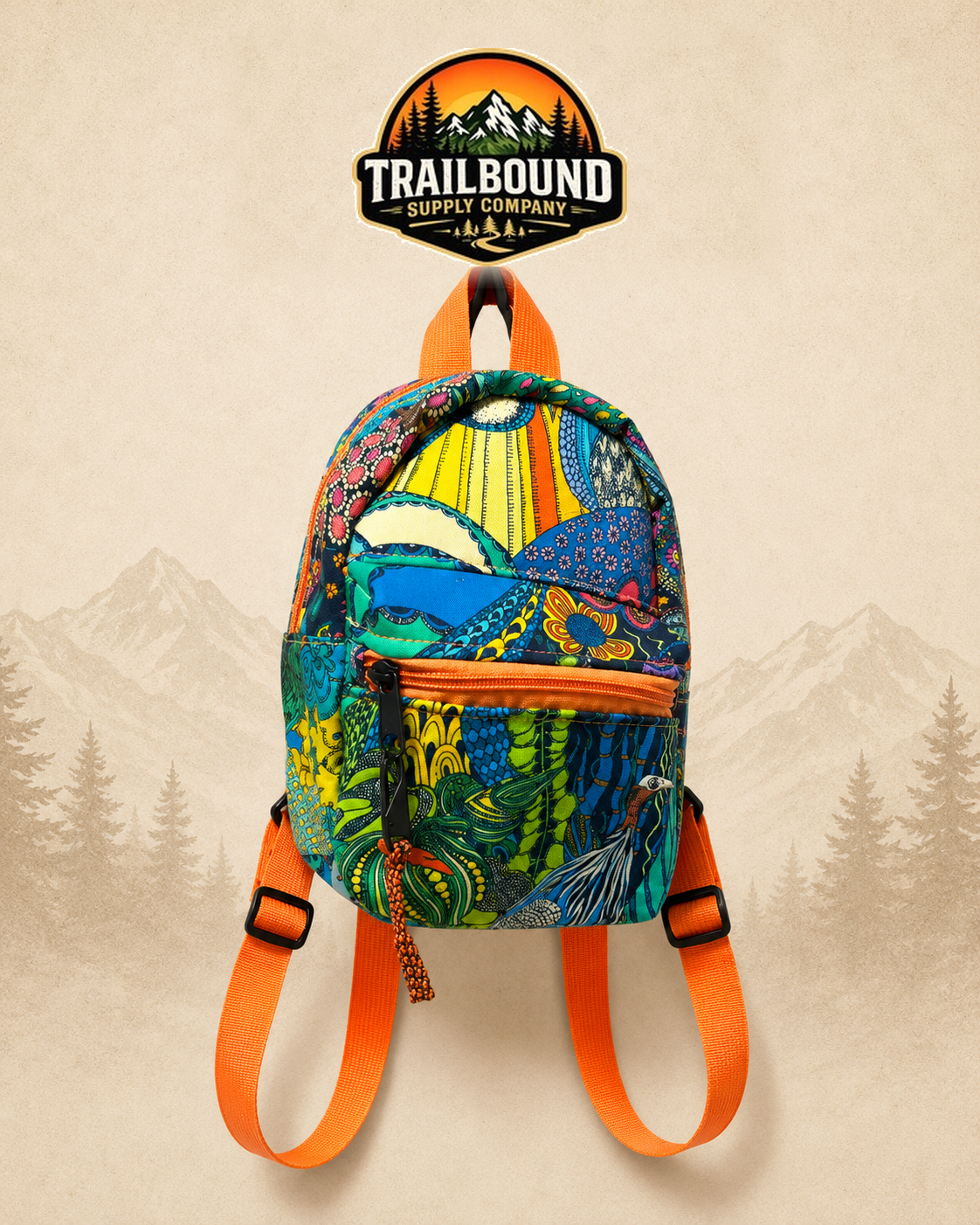 Handmade Mini Backpack – 70s Groovy Print | Compact Everyday Backpack