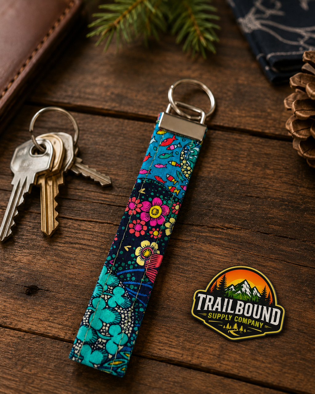 Handmade 70s Groovy Print Keychain – Wristlet Keychain | Fabric Key Fob