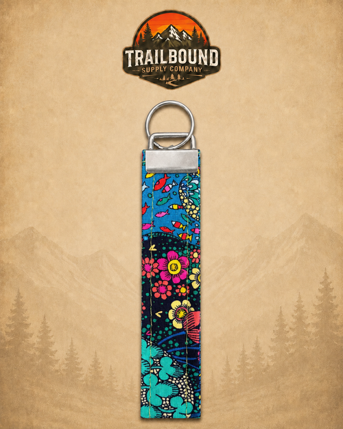 Handmade 70s Groovy Print Keychain – Wristlet Keychain | Fabric Key Fob