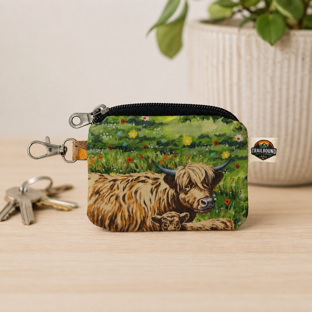 Handmade Highland Cow Coin Purse – Zippered Mini Wallet | Card & Cash Holder