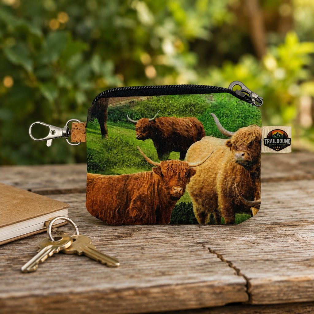 Handmade Highland Cow Coin Purse – Zippered Mini Wallet | Card & Cash Holder