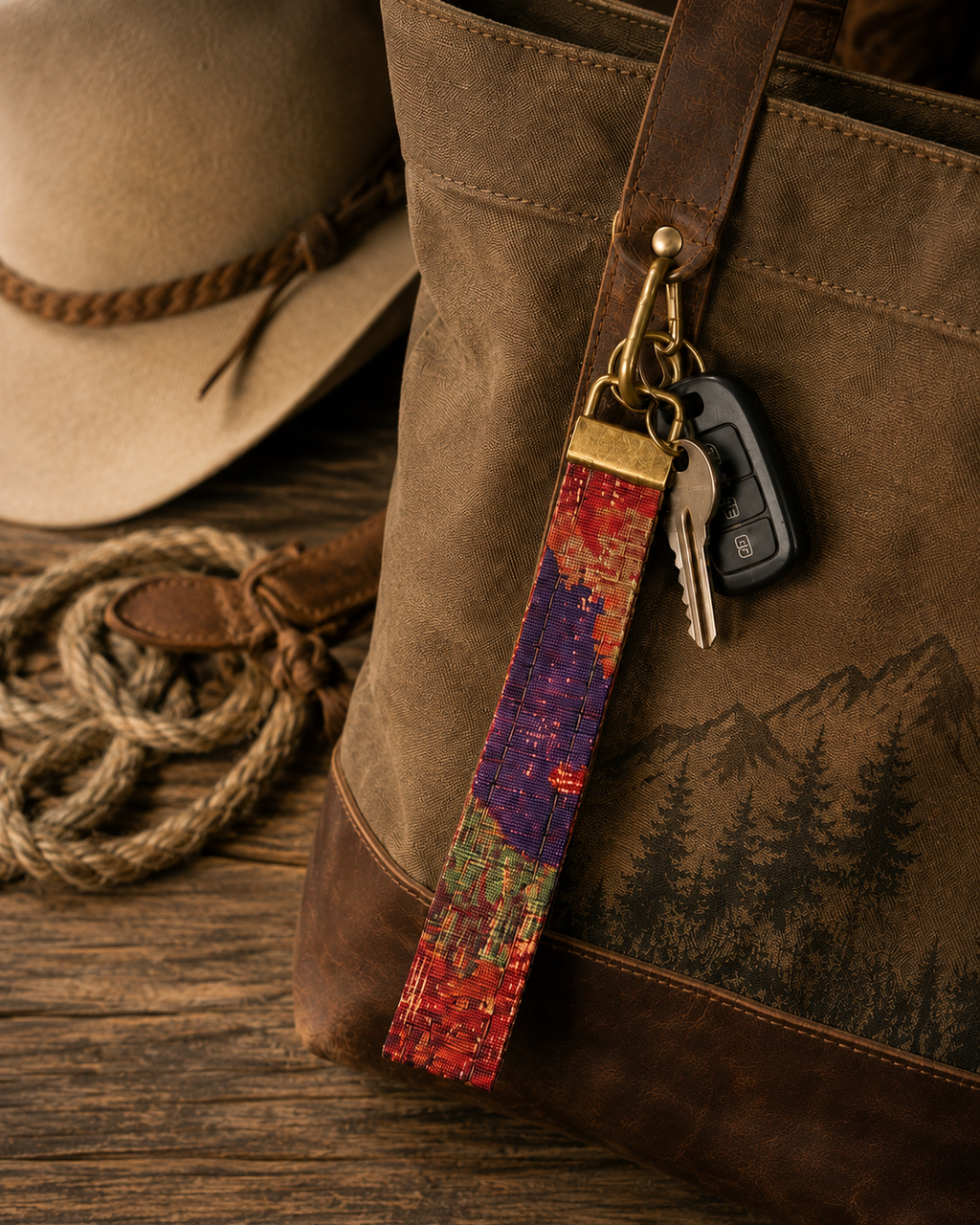 Handmade Abstract Print Keychain – Wristlet Keychain | Fabric Key Fob