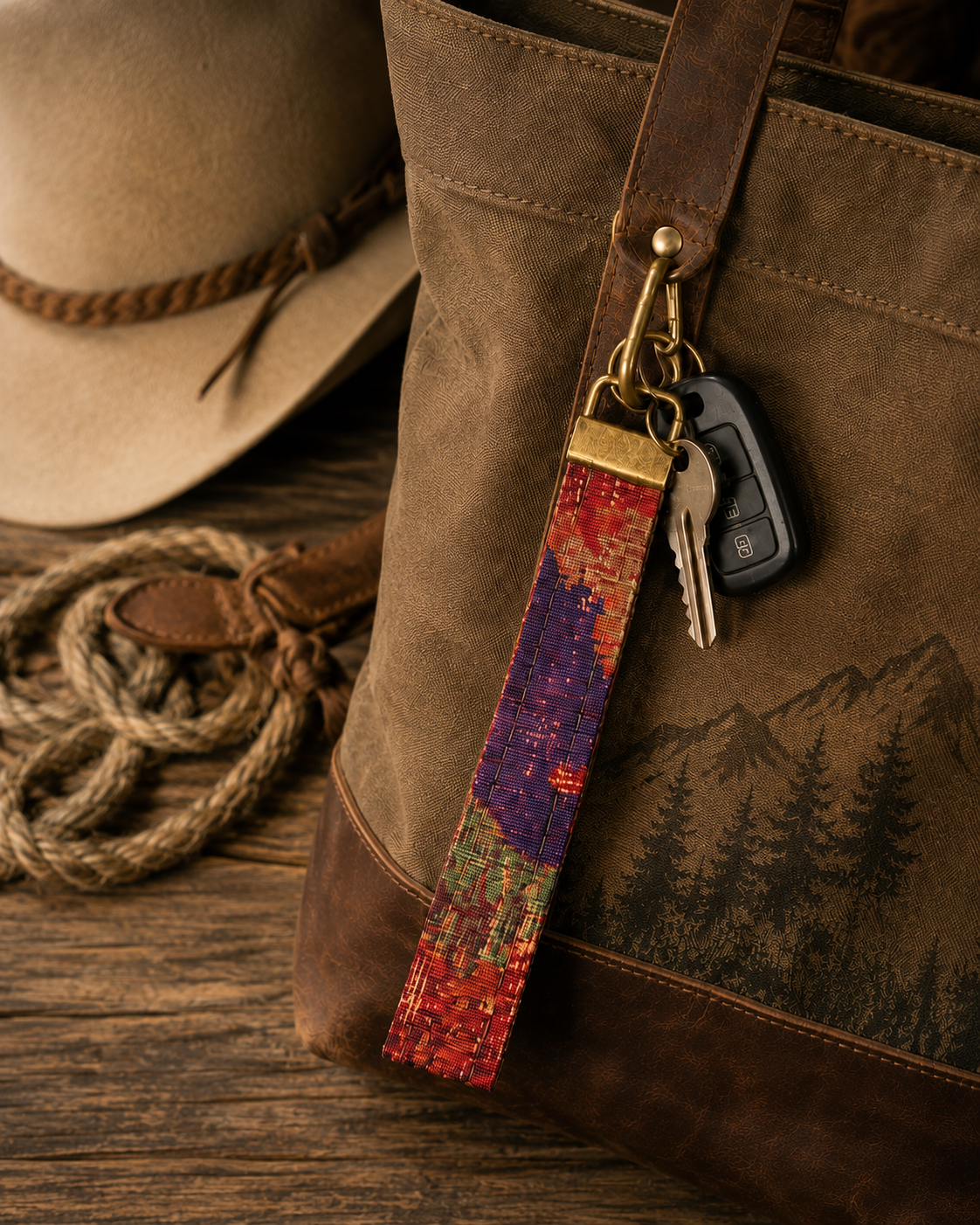 Handmade Abstract Print Keychain – Wristlet Keychain | Fabric Key Fob