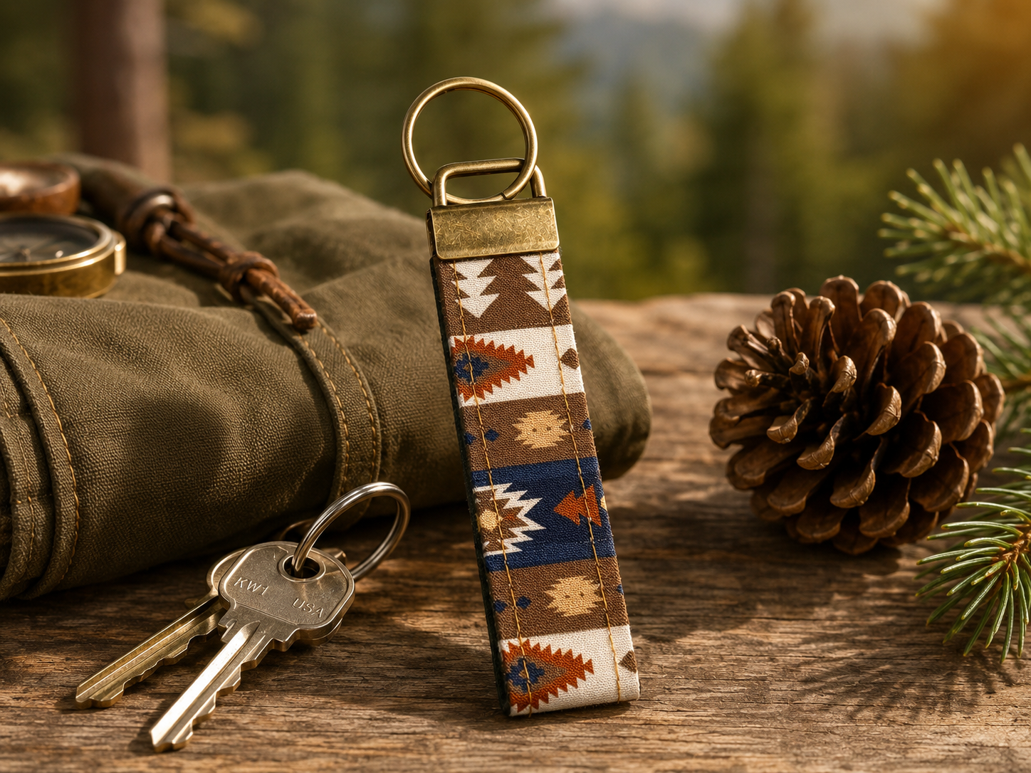 Handmade Mosaic Print Keychain – Wristlet Keychain | Fabric Key Fob