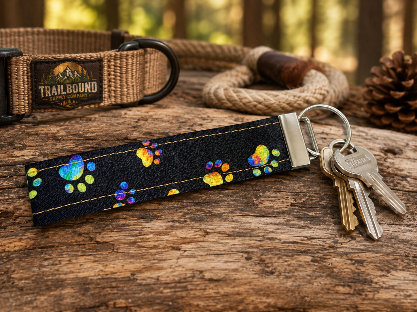 Handmade Paw Print Keychain – Wristlet Keychain | Fabric Key Fob