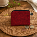 Handmade Red Linen Coin Purse – Zippered Mini Wallet | Card & Cash Holder