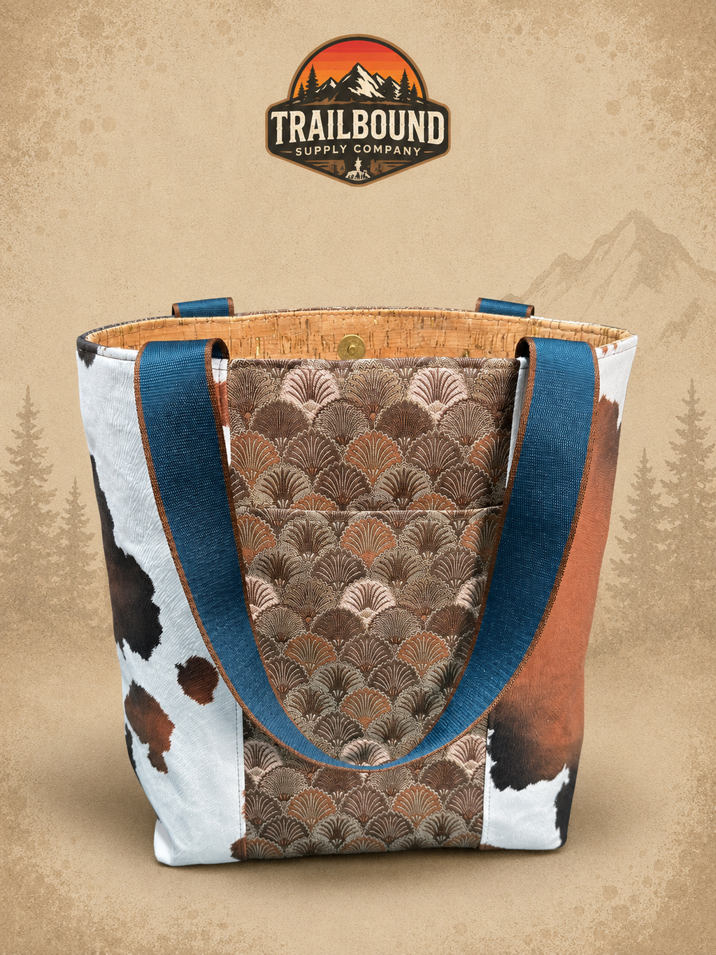 Handmade Cow Print Tote Bag – Seashell Leather Accents | Structured Everyday Tote