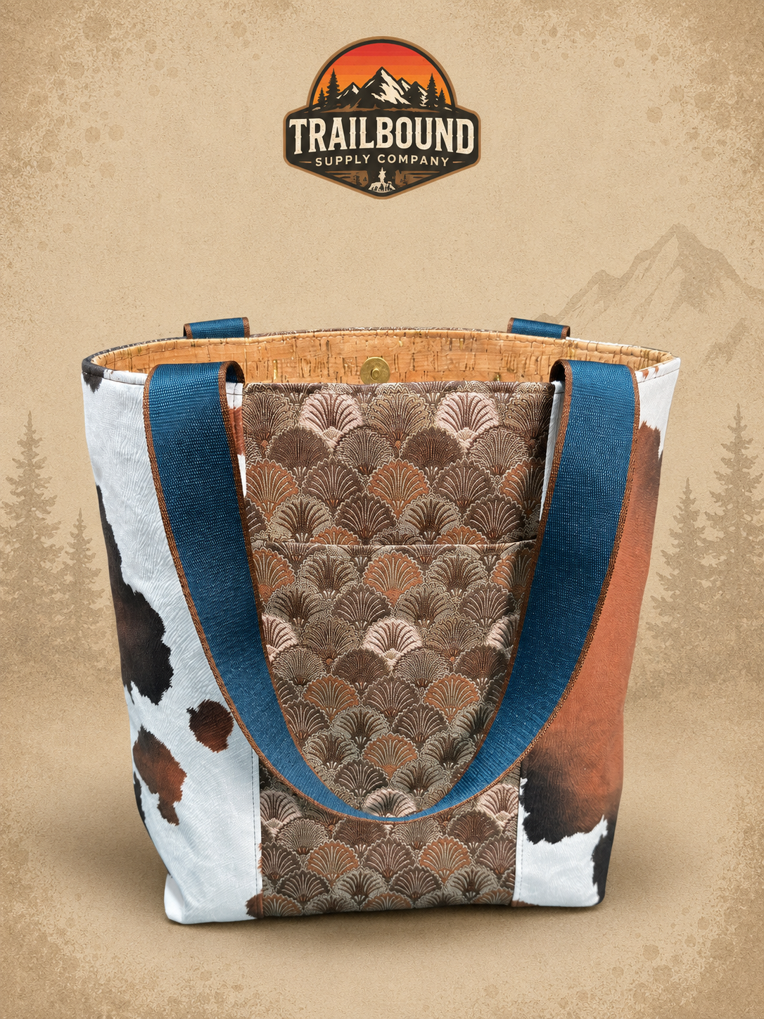 Handmade Cow Print Tote Bag – Seashell Leather Accents | Structured Everyday Tote