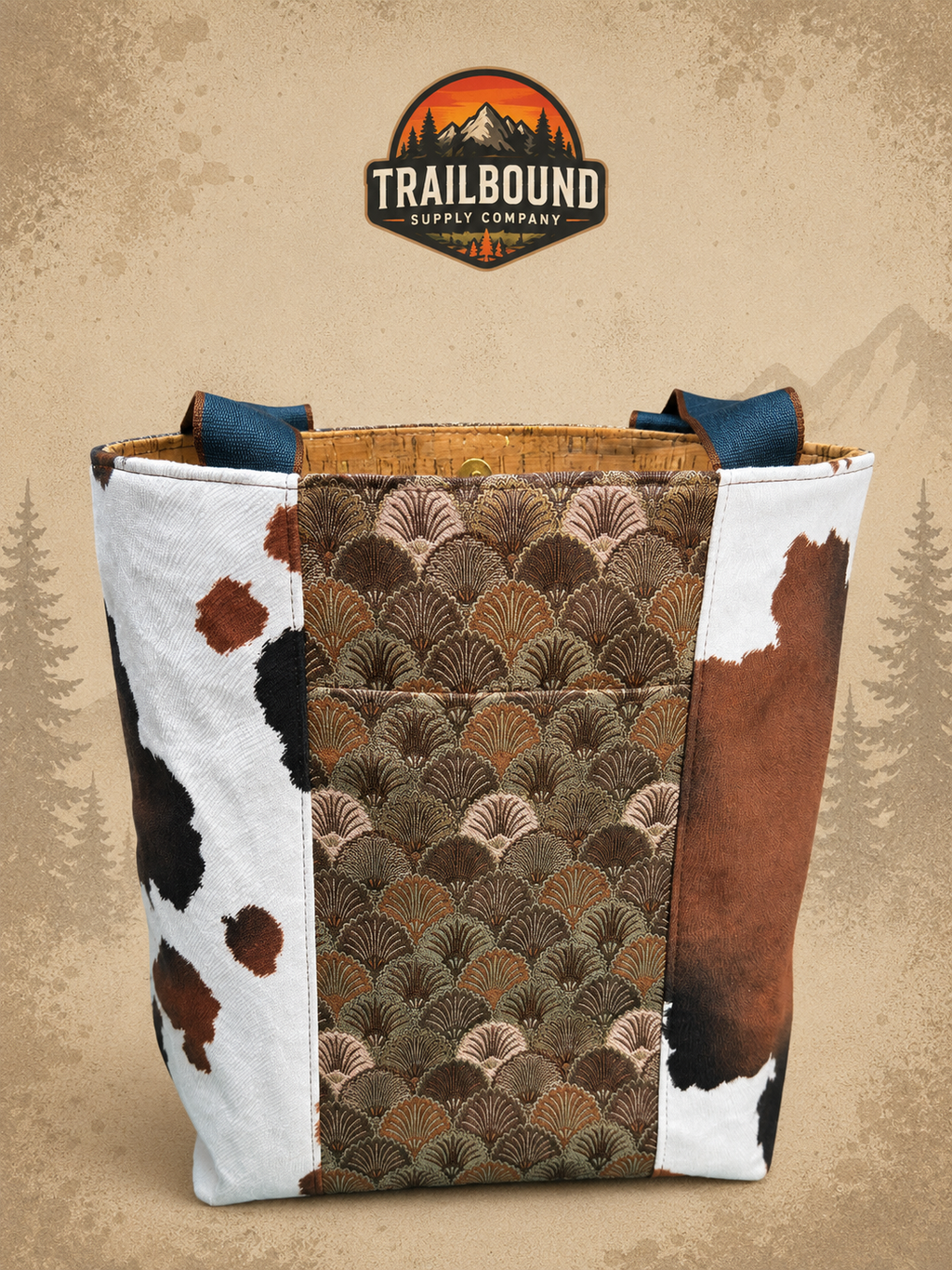 Handmade Cow Print Tote Bag – Seashell Leather Accents | Structured Everyday Tote