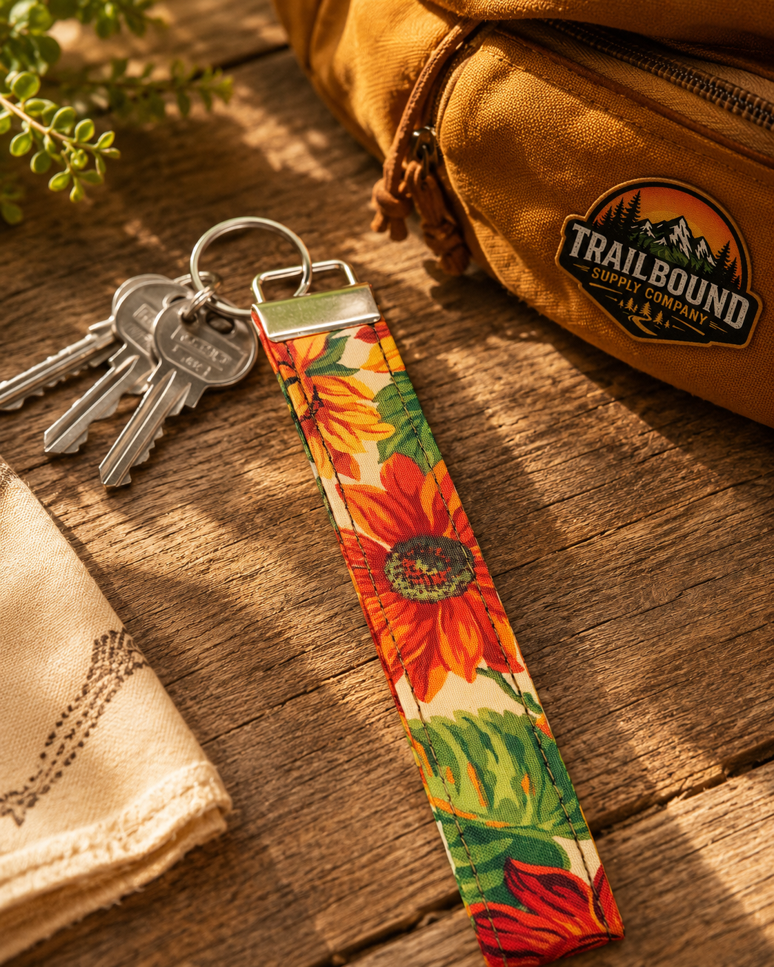 Handmade Sunflower Keychain – Wristlet Keychain | Fabric Key Fob