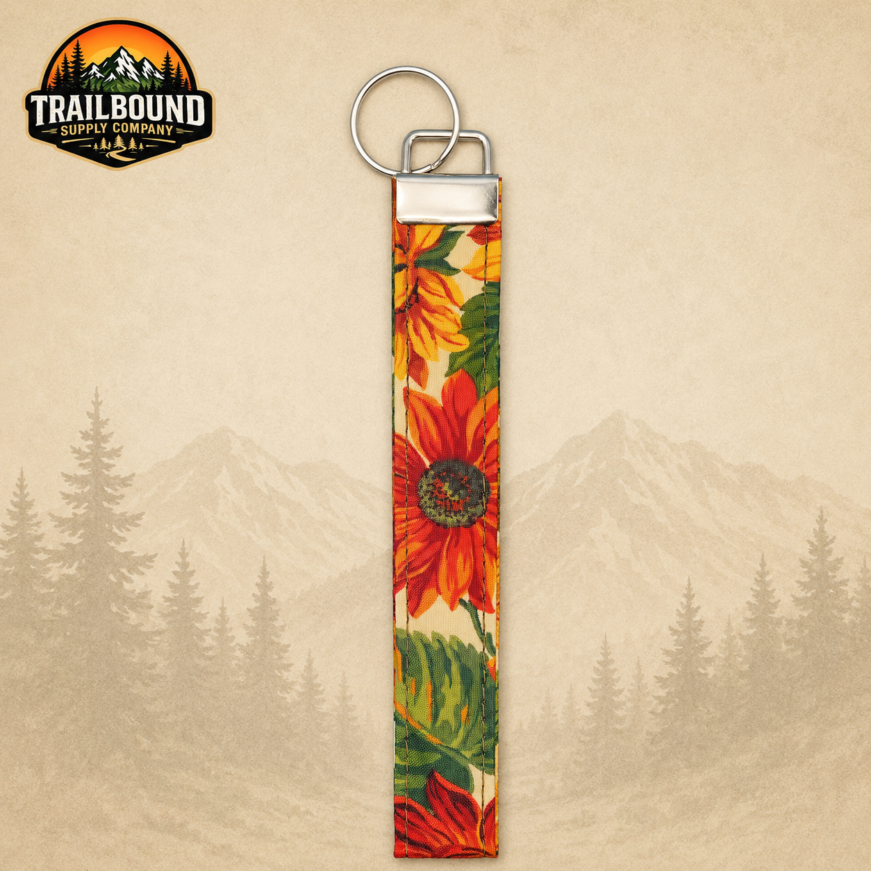 Handmade Sunflower Keychain – Wristlet Keychain | Fabric Key Fob