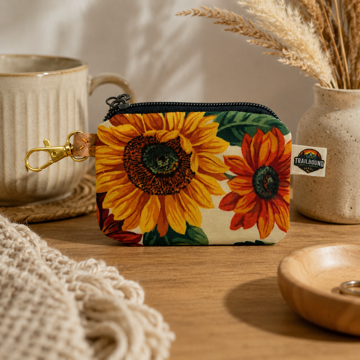Handmade Sunflower Bloom Coin Purse – Zippered Mini Wallet | Card & Cash Holder