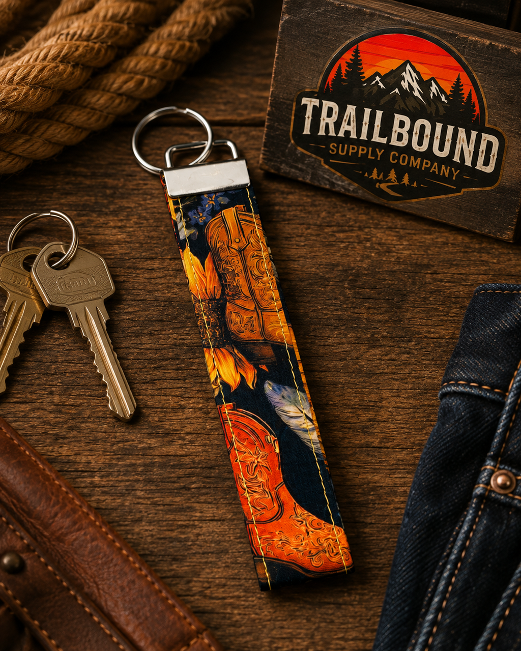 Handmade Western Print Keychain – Wristlet Keychain | Fabric Key Fob